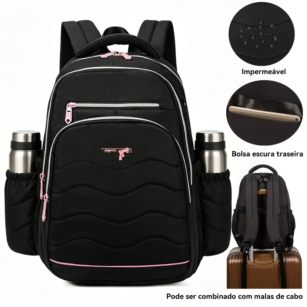 Mochila feminina, reforçada, impermeável, para viagens, com capacidade para 15,6 polegadas de laptop