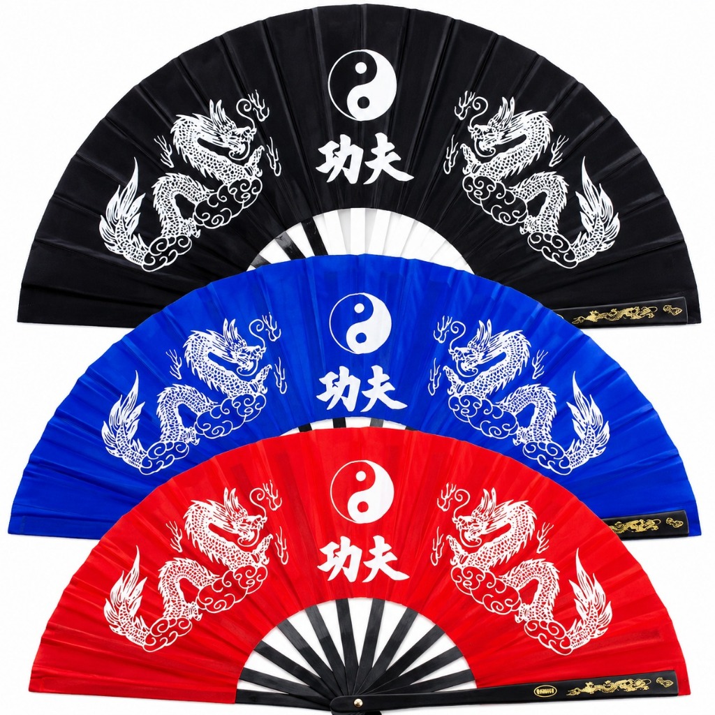 Leque Chinês Kung Fu Dragão Decorativo Dobrável Artes Marciais