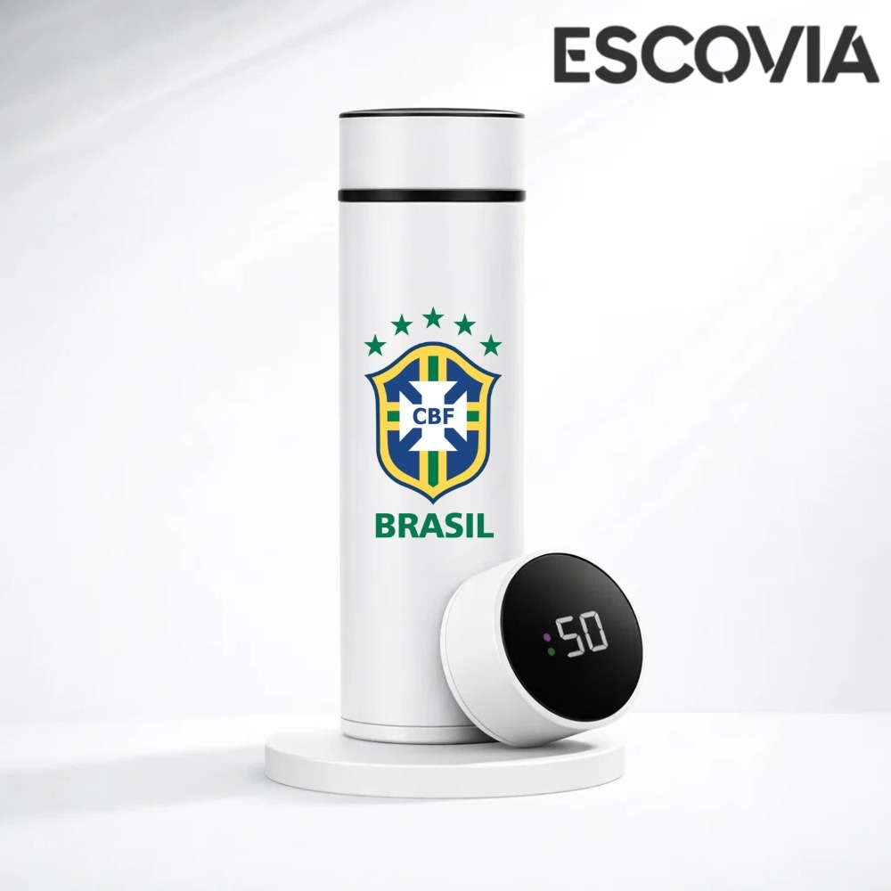 Garrafa Térmica Aço Inoxidavel Copa do Mundo Time Brasil com Medidor De Temperatura Digital 500ml