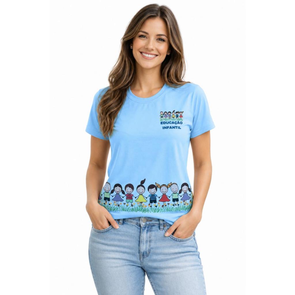 Camiseta feminina baby look imagem crianças/ Educação Infantil/ Professora/ T-shirt linda/ blusa charmosa