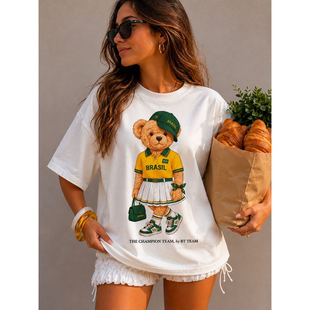 Camiseta Ursinha Brasil Feminina Estilo Tumblr Copa Moda Blogueira