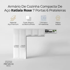 Armário De Cozinha Compacta De Aço Itatiaia Rose Suspenso 245cm 7 Portas 6 Prateleiras Cor Branco