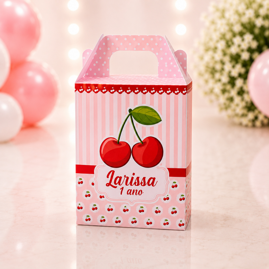 Caixa Maleta Personalizada Cereja/Cerejinha - Lembrancinha Festa Infantil - Aniversário