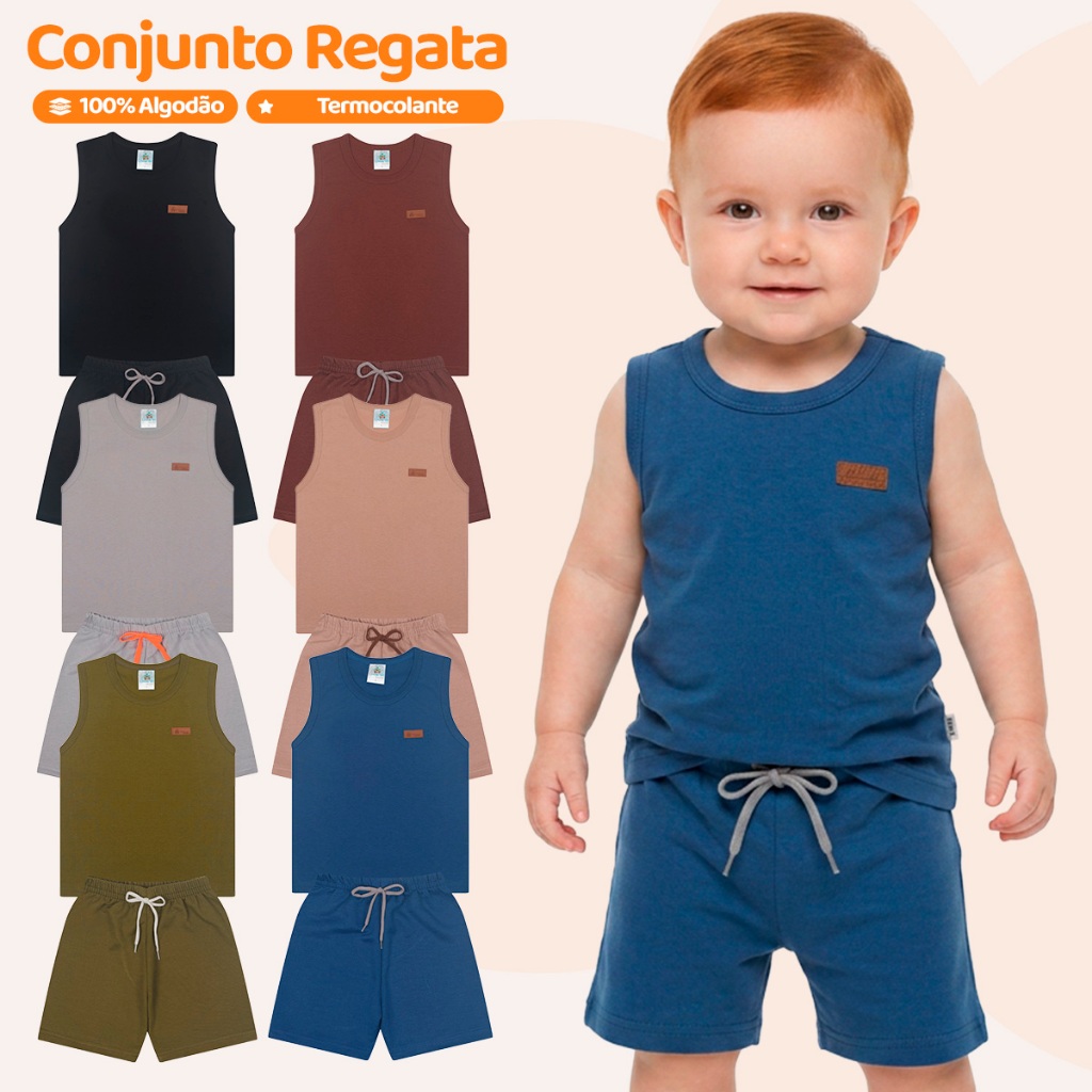 Kit 6 ou 4 peças Regata Infantil de Menino Minimalista Basico Verão Masculino Be