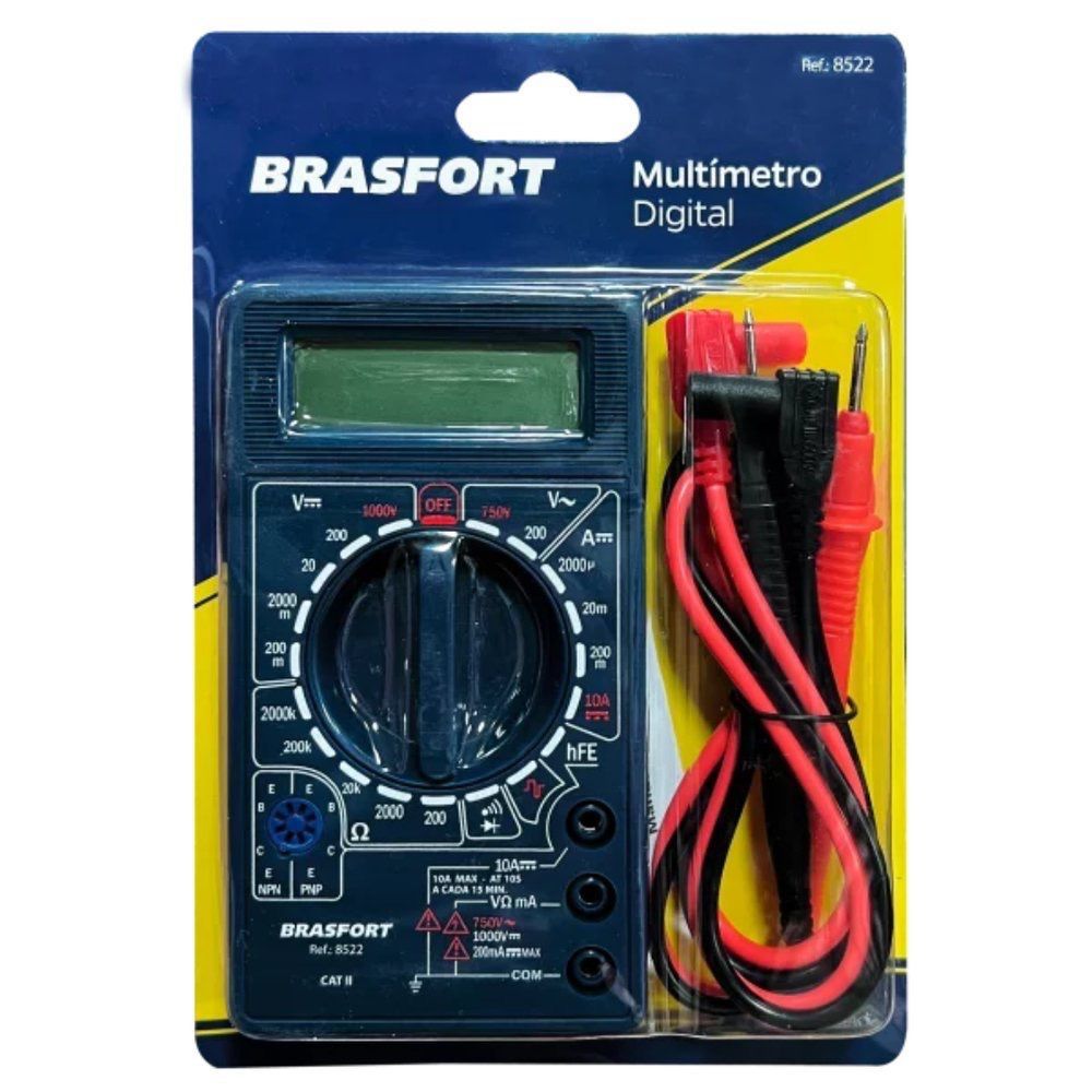 Multímetro Digital Profissional Brasfort 8522 AC/DC Teste Diodo Continuidade LCD Portátil  5.0