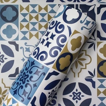 Papel parede adesivo vinil azulejo portugues tipo contact para envelopar decoraçao de moveis cozinha