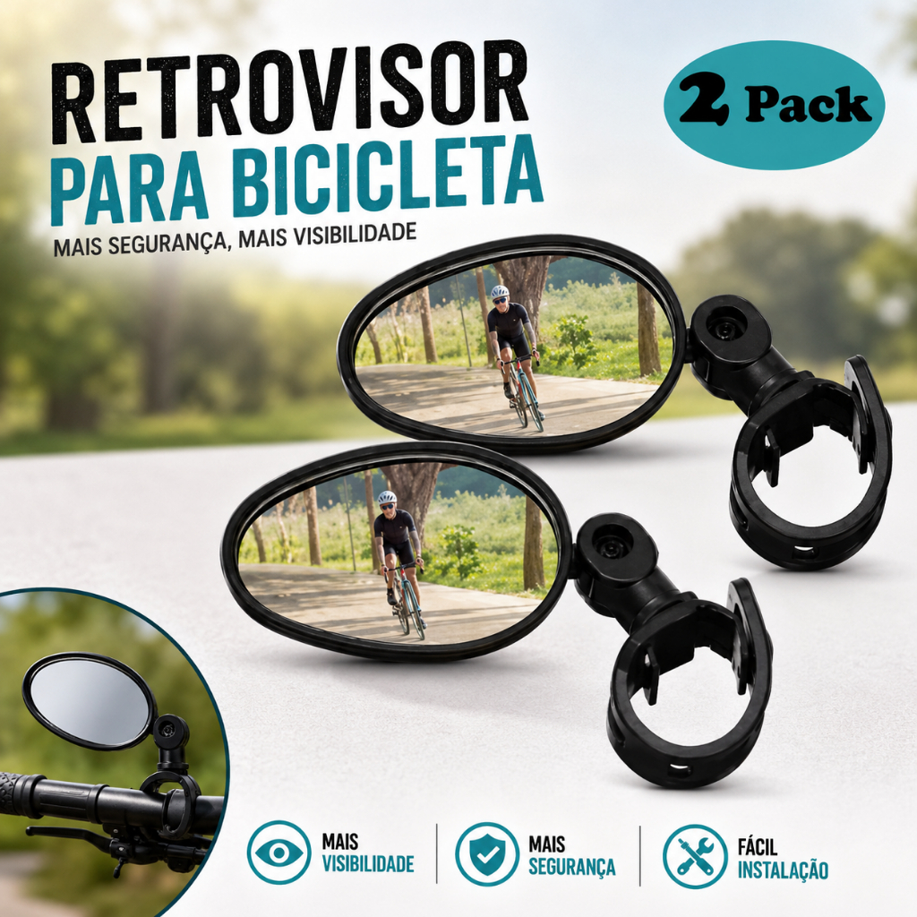 Par De Espelho Retrovisor Bike Ajustável Rotação 360° Lente Grande Angular