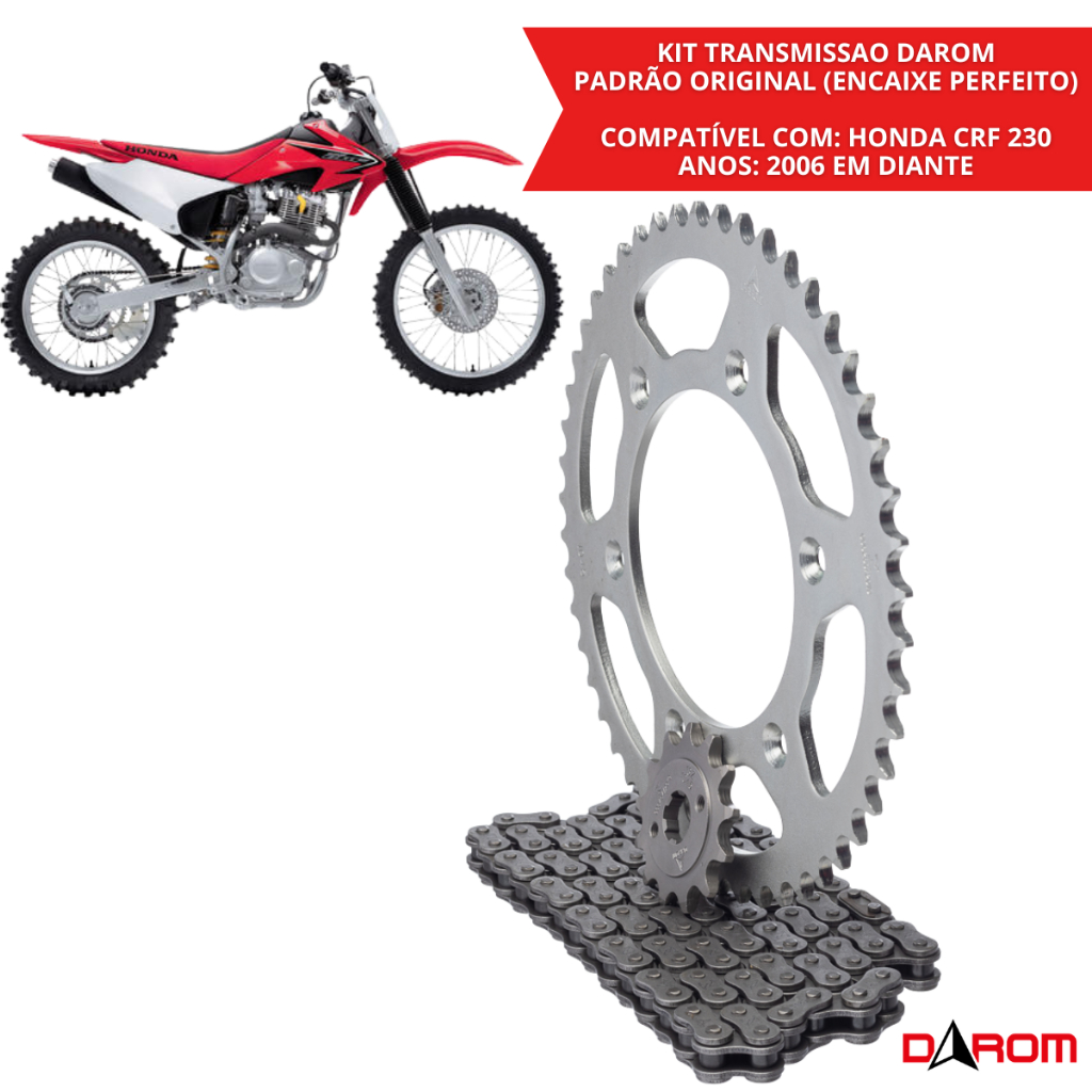 Kit Relação Transmissão Darom CRF 230F 2006 a 2026 Corrente Coroa Pinhão 520H 110 Elos 50T 13T Honda Trilha Off Road