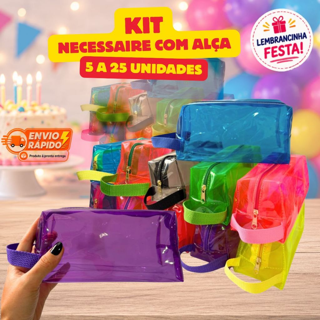 Kit 5 a 25 Necessaire Transparente Lembrancinha Festa Aniversário Estojo Organizador