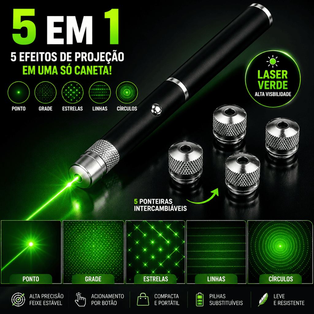 Caneta Laser Verde Alta Potência Longo Alcance Apresentação Astronomia Portátil