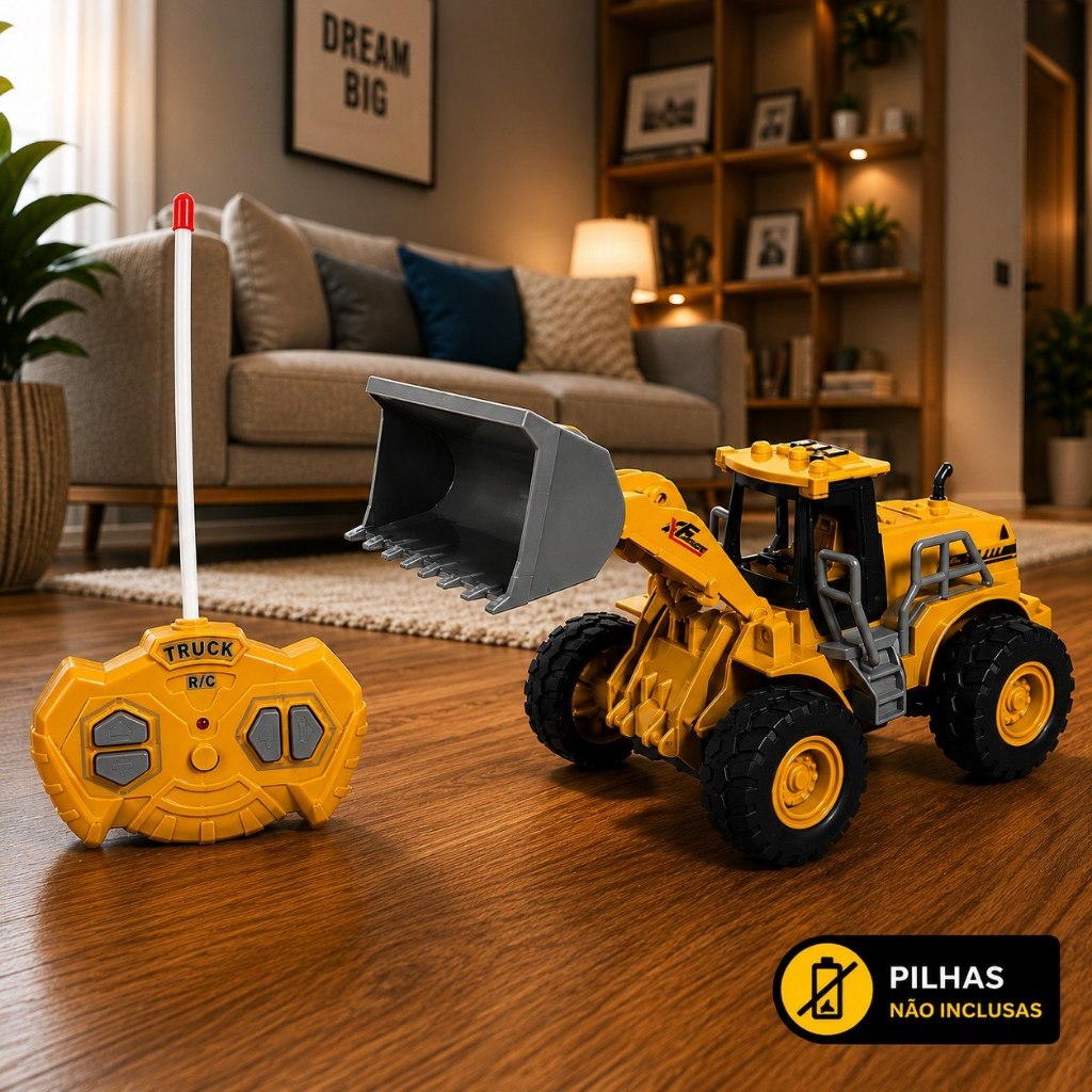 Escavadeira Trator RC Controle Remoto Pá Carregadeira Brinquedo Plástico 21cm