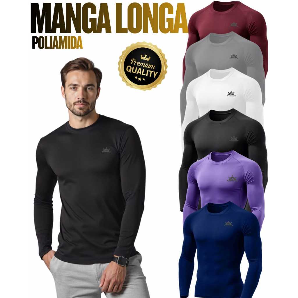 Camiseta Blusa Manga Longa Proteção UV50+ Térmica Segunda Pele Academia Malha Fria