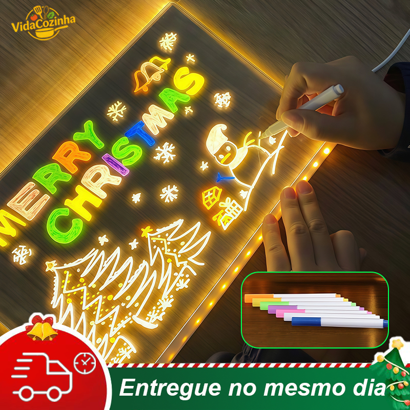 Prancheta LED de Desenho Infantil Apagável, Brinquedos Artesanais Luminosos, Quadro Negro, Educacional Infantil