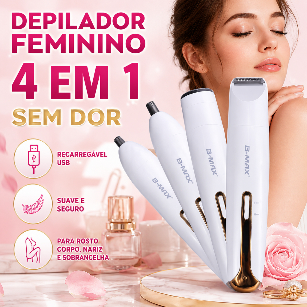 Depilador Elétrico Feminino 4 em 1 Sem Dor Recarregável USB para