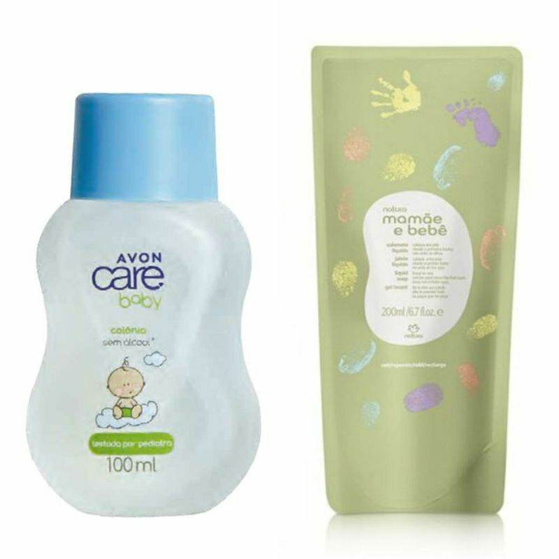 Kit Colônia Infantil Care Baby 100ml Avon e Refil Mamãe e Bebê Sabonete Líquido da Cabeça aos Pés 200ml Natura