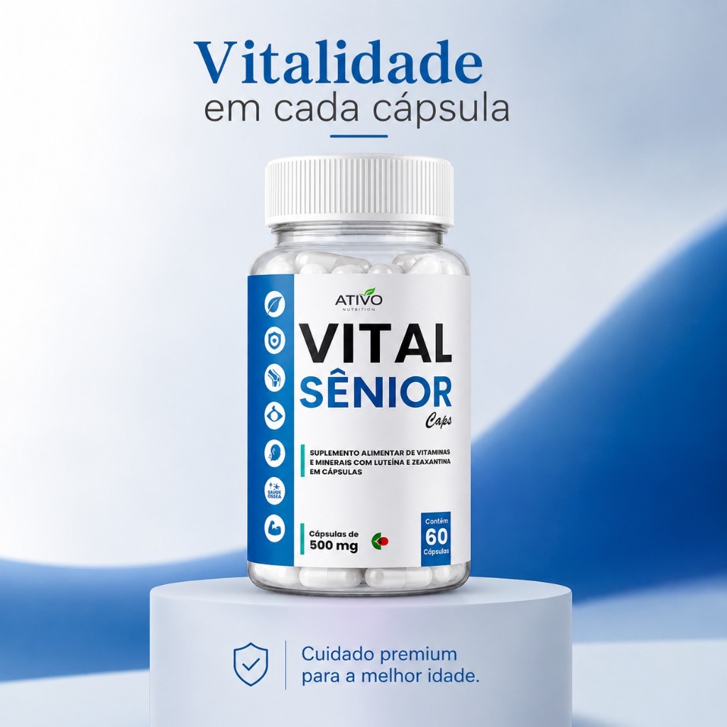 Vital Sênior | Ativo Nutrition - 500mg - 60 Cápsulas - Vitaminas, Minerais e Imunidade