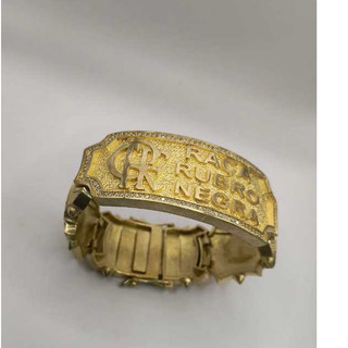Bracelete Pulseira Moeda Antiga Raça Rubro Negra Fla Cravejado Cor Identica Ouro Acabamento Premium
