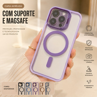 CAPA ACRÍLICA COM PELÍCULA DE CÂMERA/SUPORTE E MAGSAFE PARA IPHONE 15 16 17 PROMAX