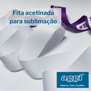 Fita Acetinada Branca Alvejada para Sublimação em Cordão Crachá Tirante AGGI - 20, 40mm