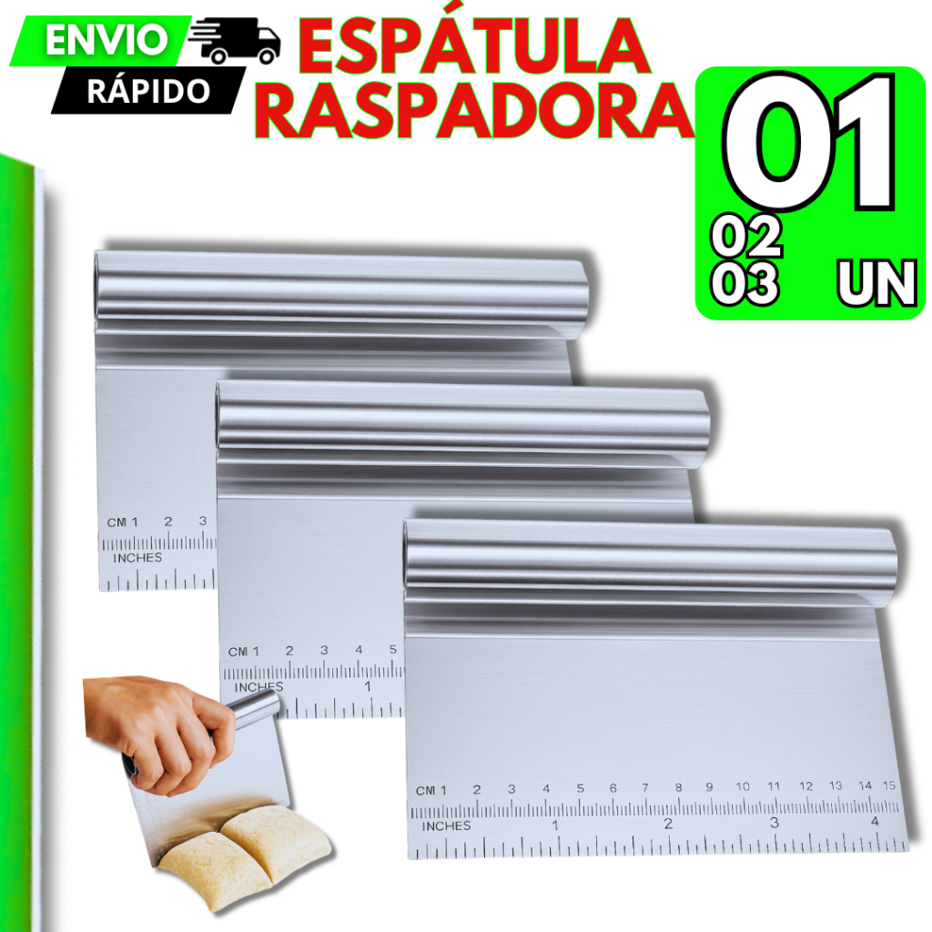 3/2/1 Espátulas Raspadora Cabo Tubular Inox Cortador Para Massas Bolo Salgados Cantina Confeitaria