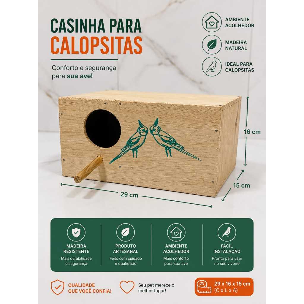 Ninho De Calopsita Casinha Madeira Passaro Aves Viveiro compençado
