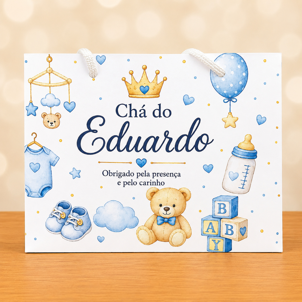 KIT 10 A 40 SACOLINHAS TEMA CHÁ REVELAÇÃO PERSONALIZADO ANIVERSARIO LEMBRANCINHA | PEGUE E MONTE