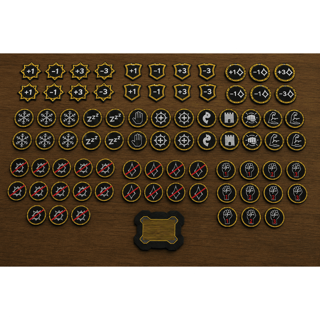 Kit 82 Tokens Lorcana TCG Impressão 3D Marcadores de Status Lore Resist e Habilidades