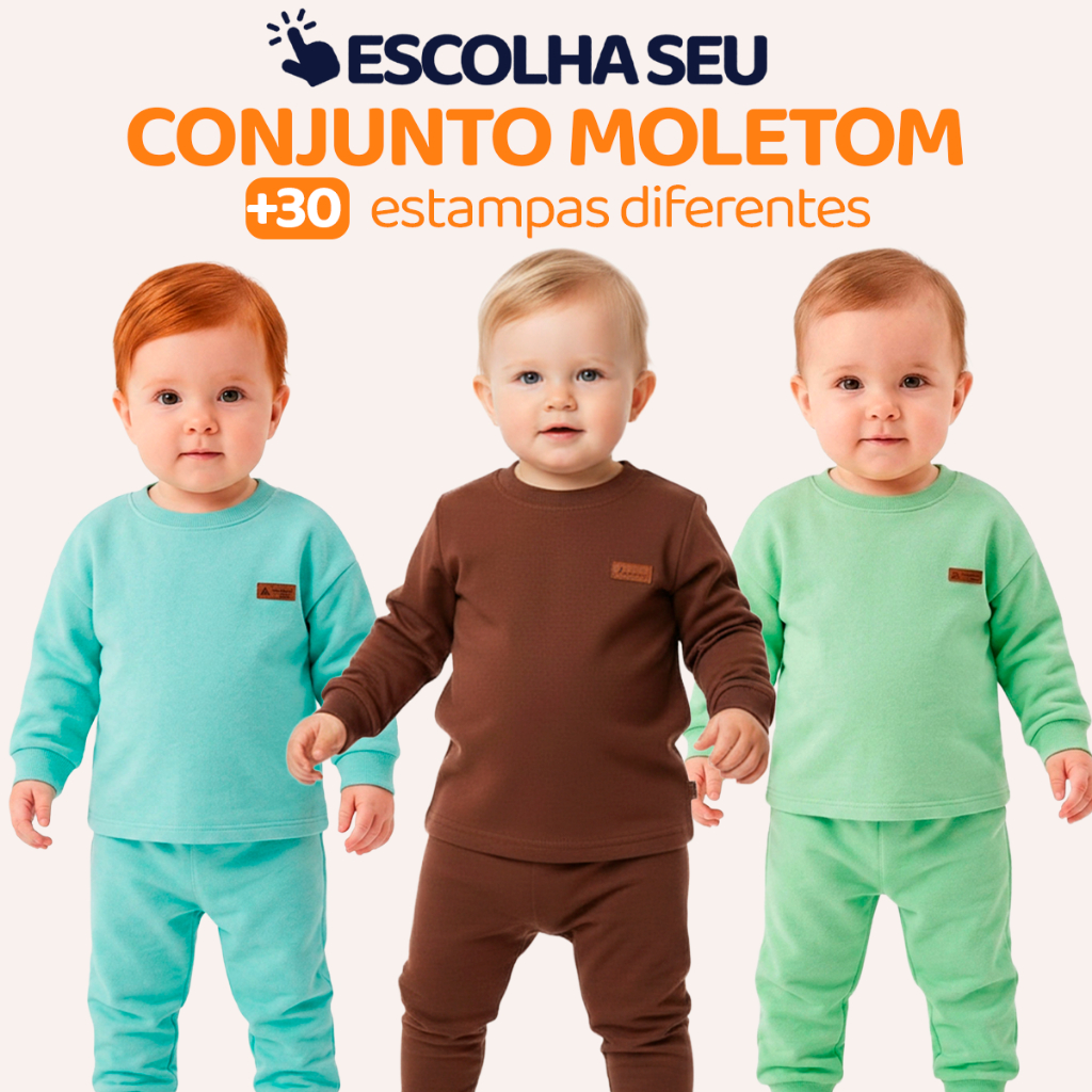 Conjunto Moletom Minimalista Bebe Menino Baby Blusa e Calça Manga Longa Roupa de Frio Inverno Masculino Liso Neném L13