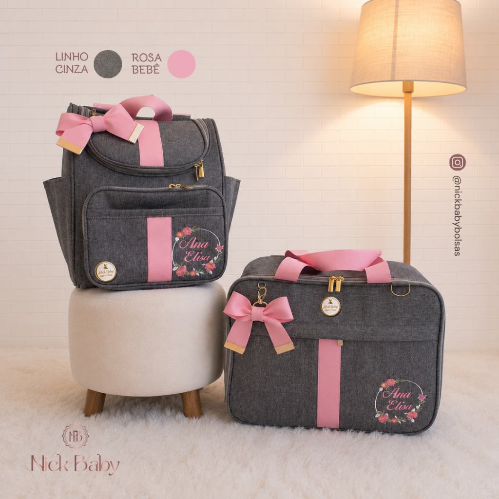 Kit Mala Maternidade Personalizada Com 2 Peças luxo. Bolsas maternidade personalizada com nome do bebê. Nick Baby Bolsa