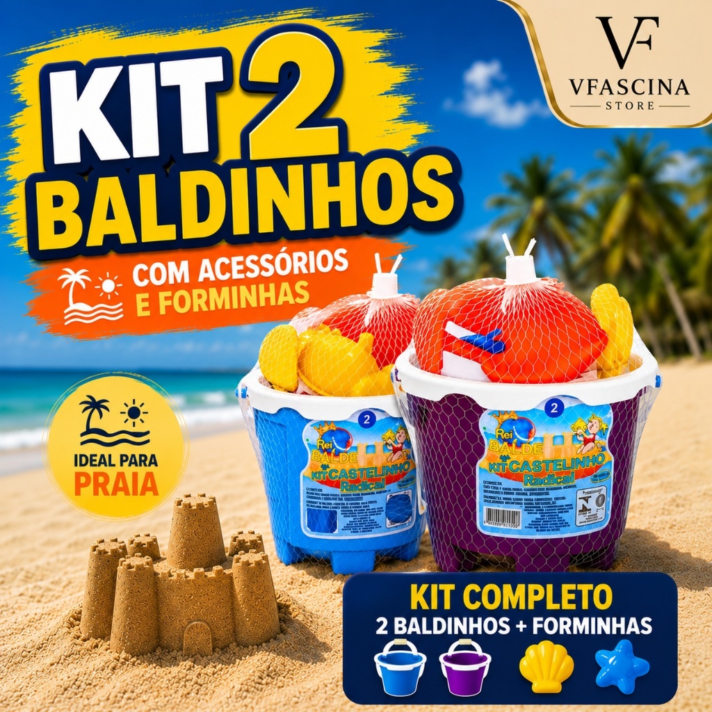 Kit Baldinho Praia Infantil 2 Unidades Castelinho Areia Brinquedo Piscina Praia