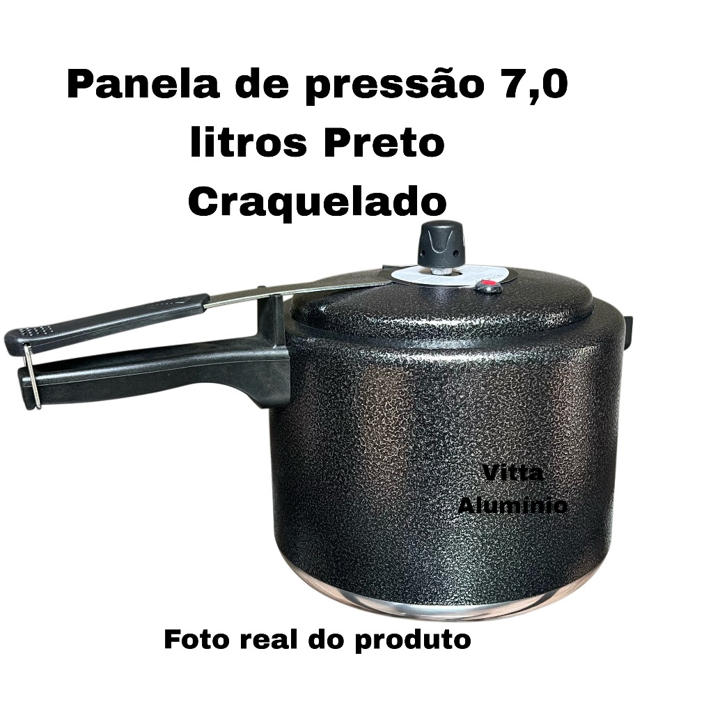 PANELA DE PRESSÃO 7,0 LITROS - FECHAMENTO INTERNO - PRETO CRAQUELADO