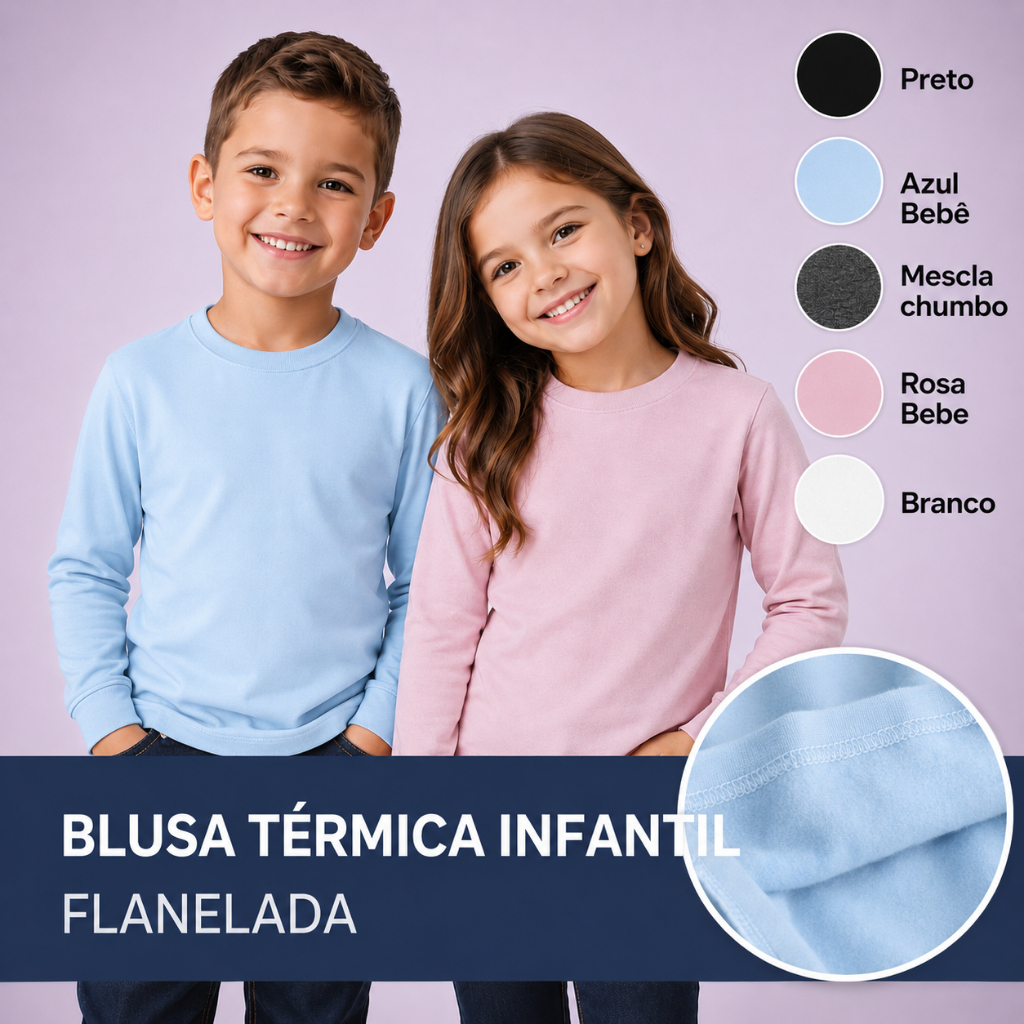 Blusa Térmica Infantil Flanelada Peluciada - Segunda Pele Inverno