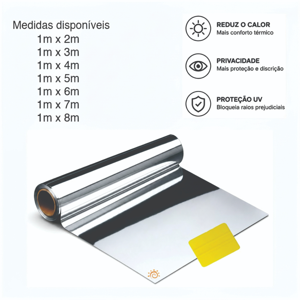 Insulfilm Espelhado 1m Película Prata Smoke G5 Residencial Porta Janela Box Privacidade Redução de Calor