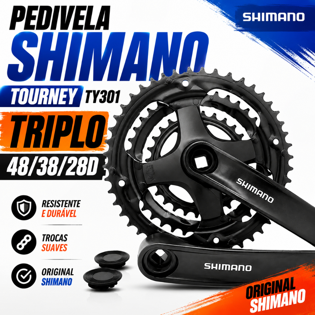 Pedivela Shimano Tourney TY301 Triplo 48/38/28D Bike MTB Resistente Aro 26 29