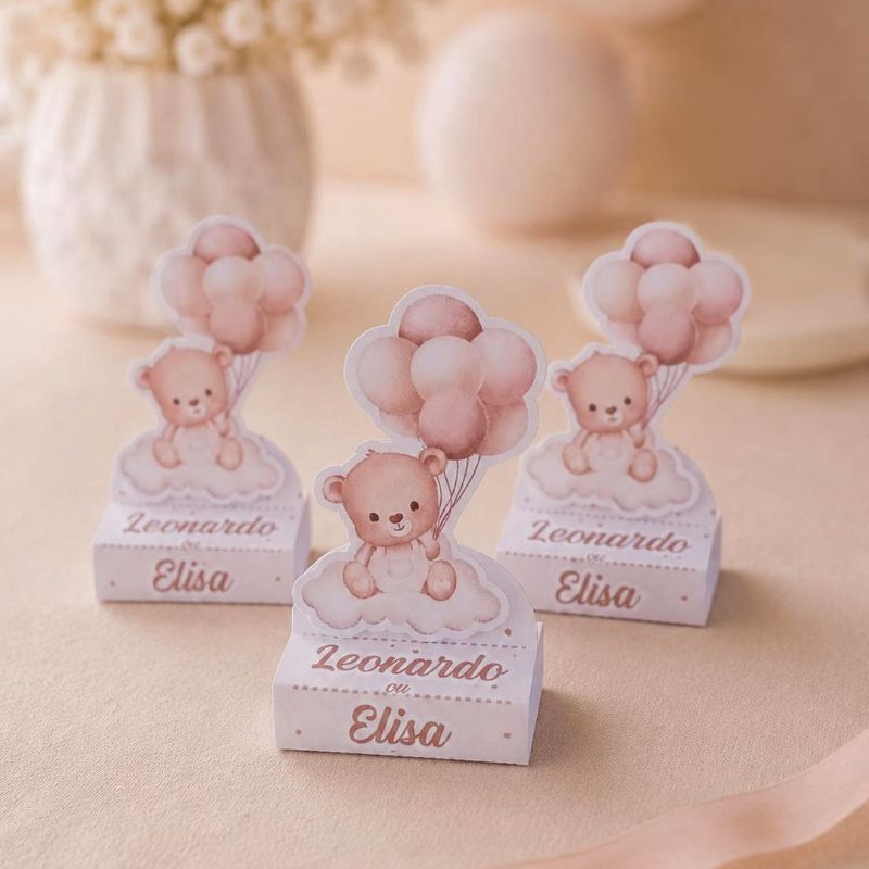 Porta Bis Duplo Personalizado CHÁ REVELAÇÃO BEGE URSINHO - lembrancinha chá revelação neutro bege urso