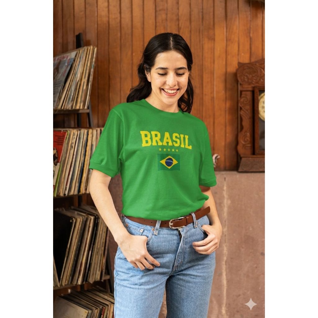Camiseta Feminina Brasil Copa Seleção Brasileira Estampada Casual Streetwear Fashion