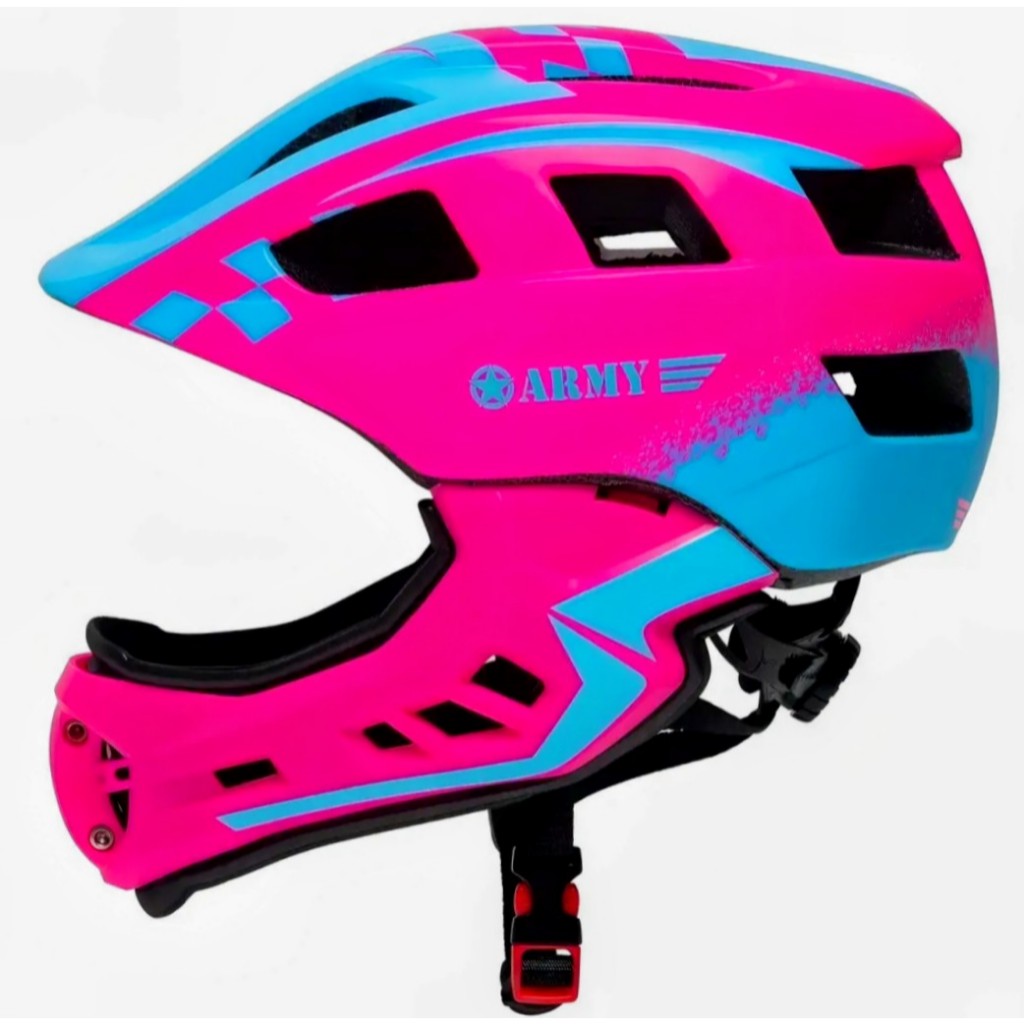 Capacete Infantil  Army Full Face para Ciclismo/BMX com Queixeira Rosa/azul