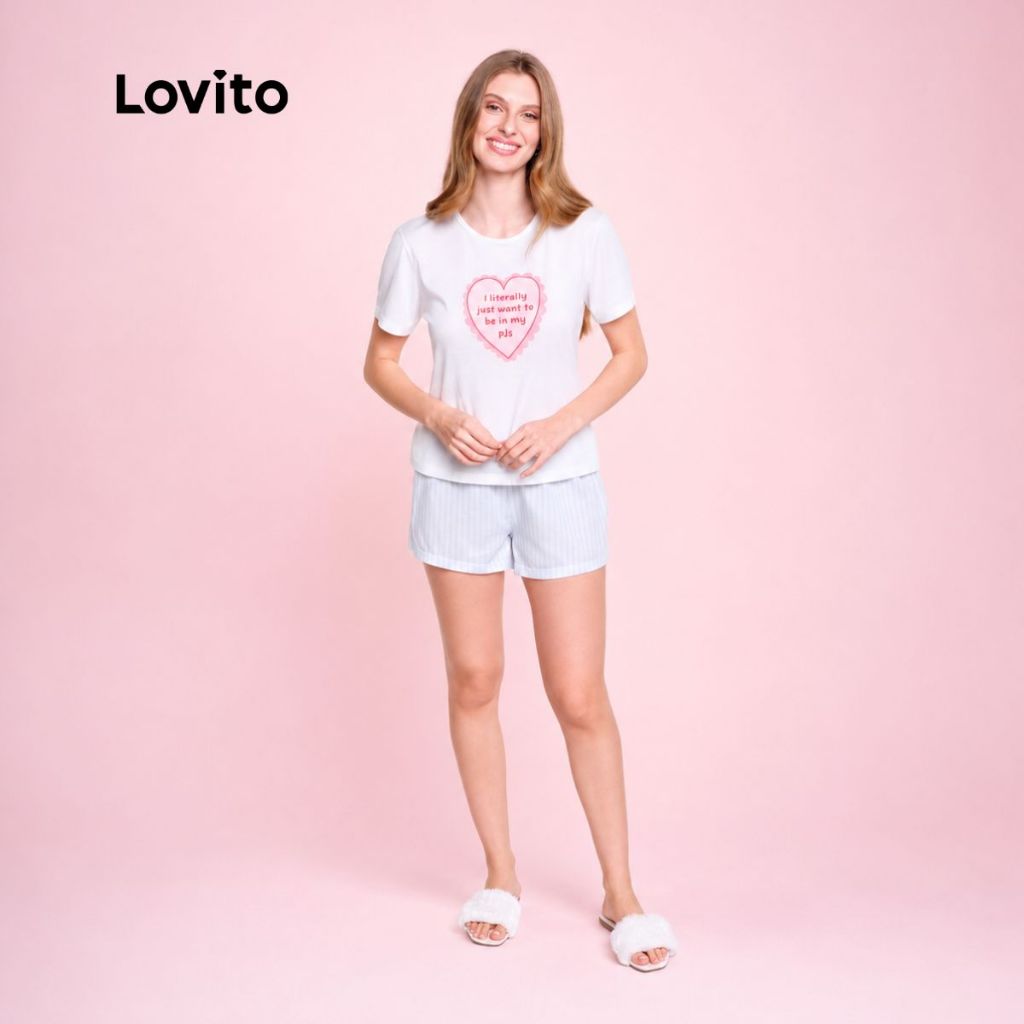 Lovito Conjunto de Pijama Curto Estampado com Shorts Listrado PJB19611992