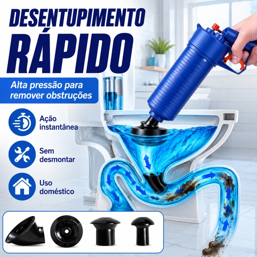 Desentupidor de Vaso sanitário Pistola Alta Pressão para Ralo Pia Cano Bacio