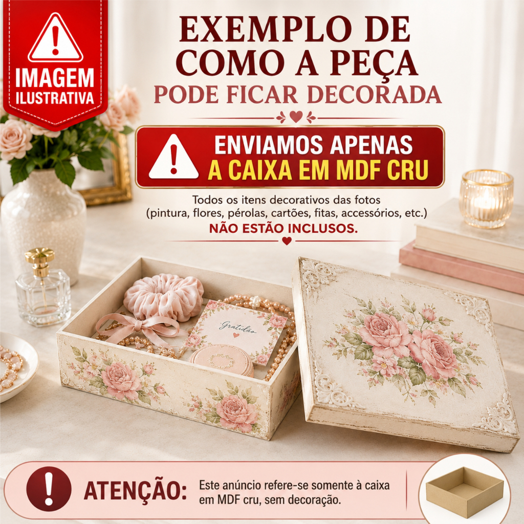 Caixa Organizadora MDF com Tampa Decorativa Artesanato Utilidades Decoração Presente 20x15x6 Cm — imagem 2 de 2