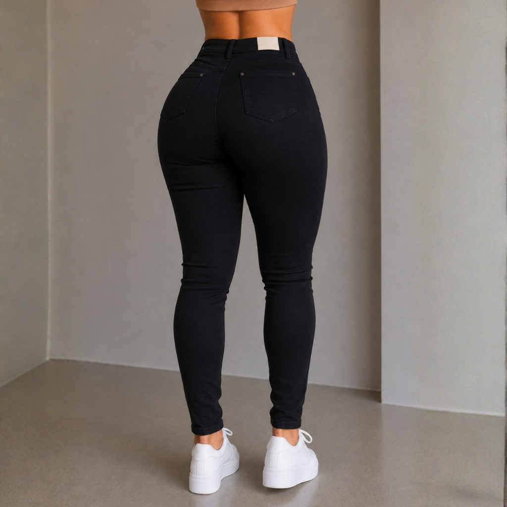 Calça Skinny Preta Femenina Jeans Cintura Media Sarja Com Lycra Levanta bumbum Realça Suas Curvas