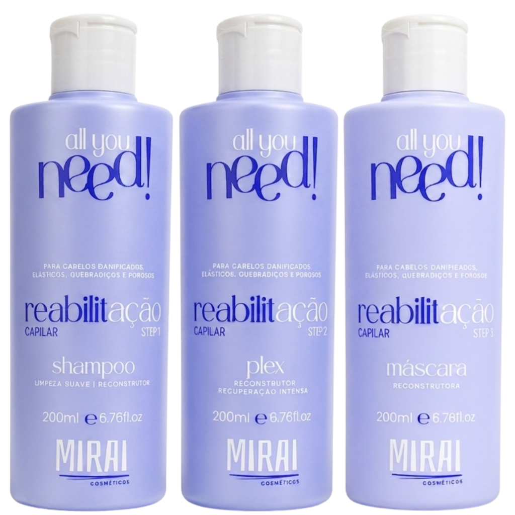 Kit Reabilitação Capilar 200ml Tratamento Anti-emborrachamento Recuperação Dos Fios Mirai Cosméticos