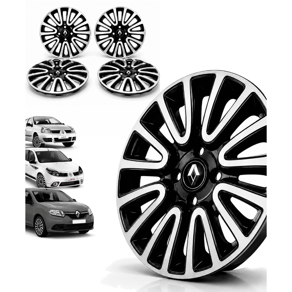 Kit Carlota Premium Aro 14 Roda Ferro Clio Sandero Logan C/ Adesivo Resinado