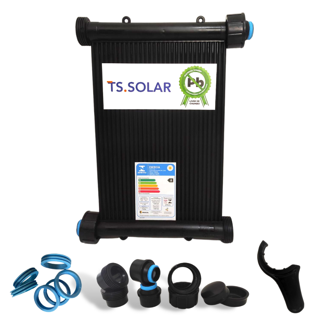 Kit Aquecedor Solar Piscina 1 Placa 2m TS Solar + Kit Fechamento União Rosca