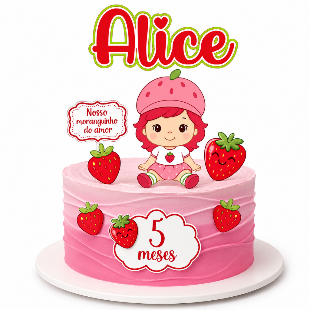 Topo de Bolo Moranguinho do Amor Personalizado Nome e Idade - Topper de Bolo Mesversário Menino - Menina - aniversário