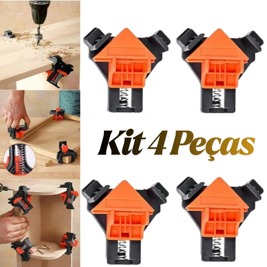 Kit 4 Grampos Sargento De Canto Aperto Angulares Marceneiro 90° Graus esquadro