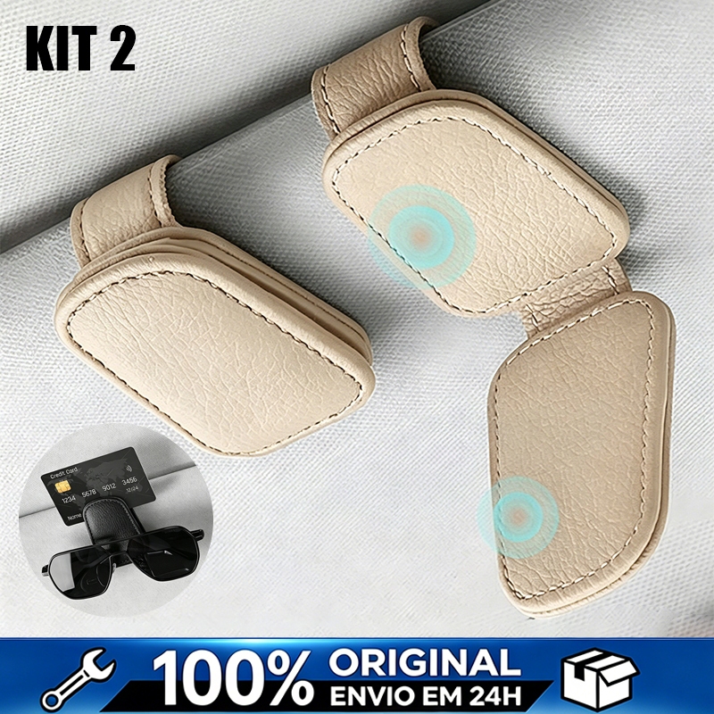 Suporte de Óculos para Carro Porta Óculos Clipe Magnético em Couro PU p/ Viseira Veicular Universal