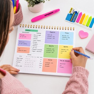 Kit Planner Semanal Espiral 50 Folhas Organizador de Tarefas e Rotina Controle de Hábitos Prioridades Metas Planejamento