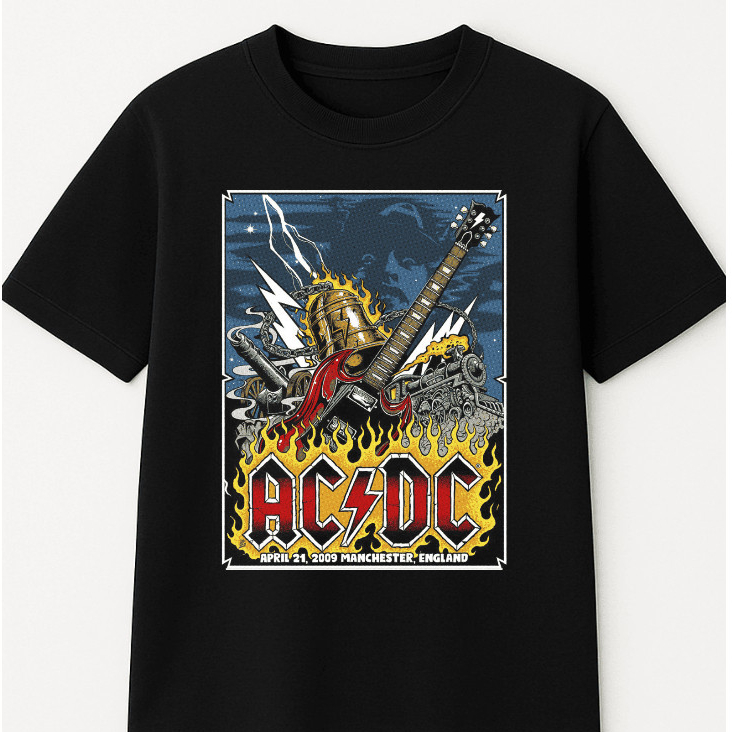 Camiseta Rock Vintage 100% Algodão "Poster Show Rock Manchester" Exclusiva Streetwear Unissex Casual