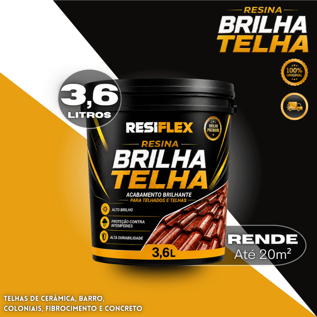 Resina Brilha Telha 3,6L Acrílica Brilhante Protege Telhado Cerâmica Fibrocimento Externo Forte